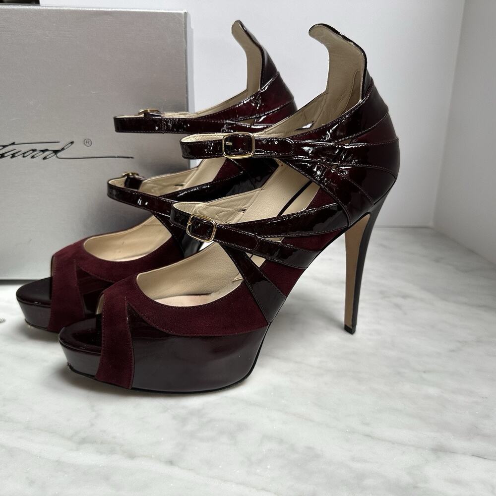 Brian Atwood ASIA Suede Patent Leather Double Strap Platform Pumps‎ Shoes $960